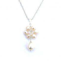 Pearl and crystal modern bridal pendant on white background