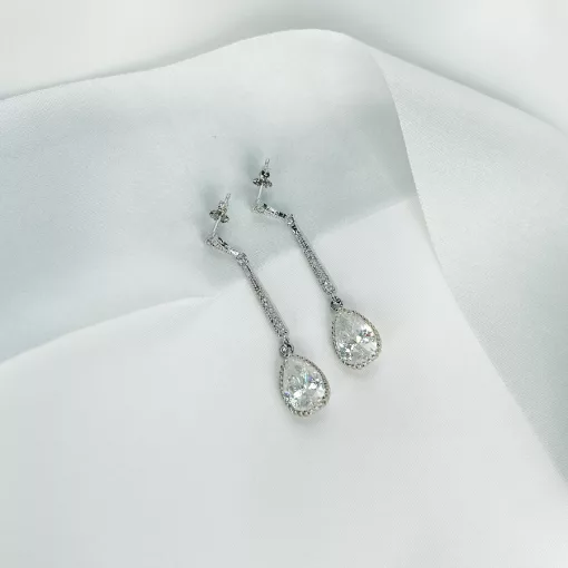 Long drop CZ vintage inspired diamante earrings with studs in silver