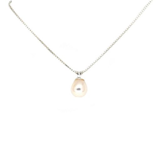 Classic real pearl solitaire wedding pendant set on a white background