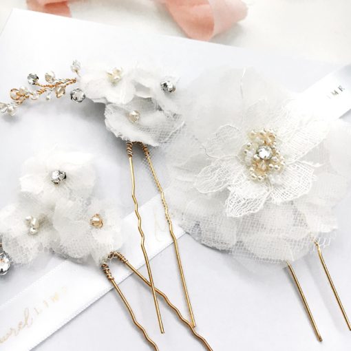 Forget Me Knot Bridal Lace Flower Hairpins