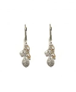Primrose Bridal Earrings - pearl and crystal drop earrings with leaf accents in silver