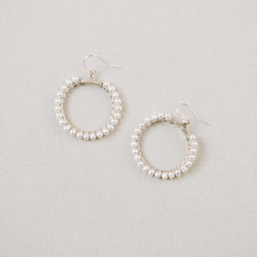 Bridal Beaded Hoop Earrings | Simple wedding pearl jewelry | Elibre