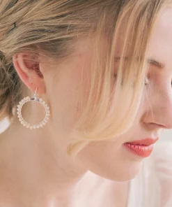 Freshwater pearl hoop wedding earrings