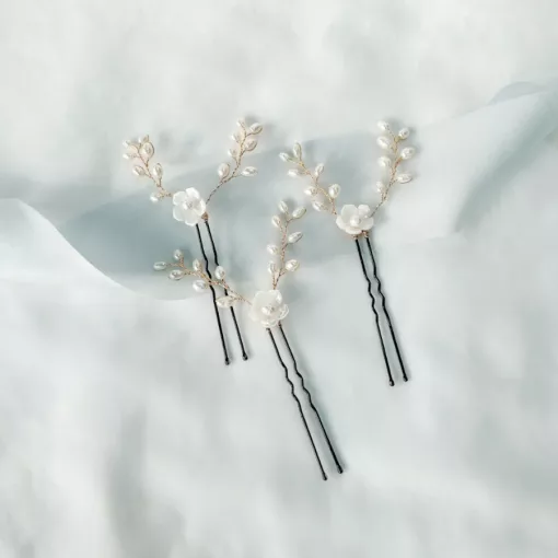 Faith Hair Pin - Pearl stemmed hair pins with mother of pearl flowers