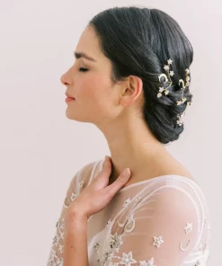 Gemini Star Hair Pins - image shows woman wearing star and moon hair pins