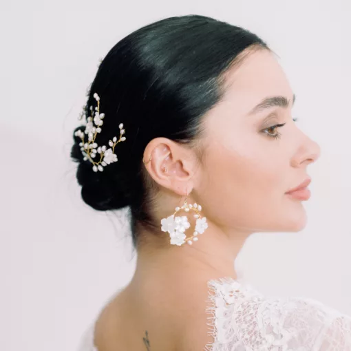 Evangeline Large floral hoop pearl earrings