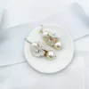 Statement modern floral pearl drop wedding earrings