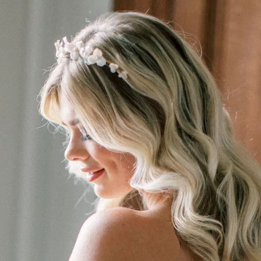 Noelle ivory white floral bridal crown with pearls - Image 4