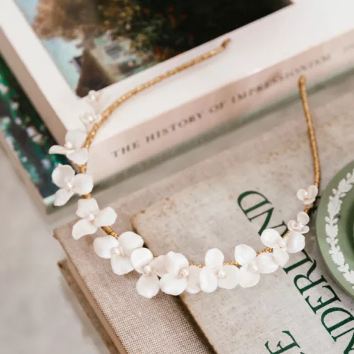 Noelle ivory white floral bridal crown with pearls - Image 2